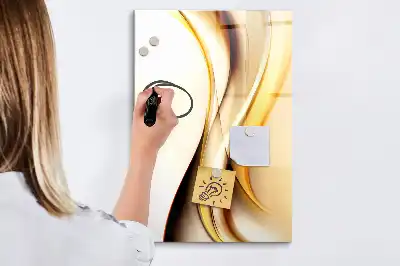 Magnetic dry erase board gold wave abstraction design