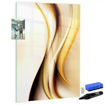Magnetic dry erase board gold wave abstraction design
