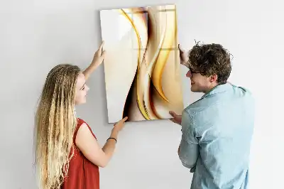 Magnetic dry erase board gold wave abstraction design