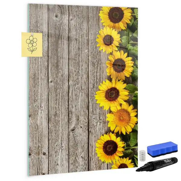 Magnetic writing board with sunflowers on wood print