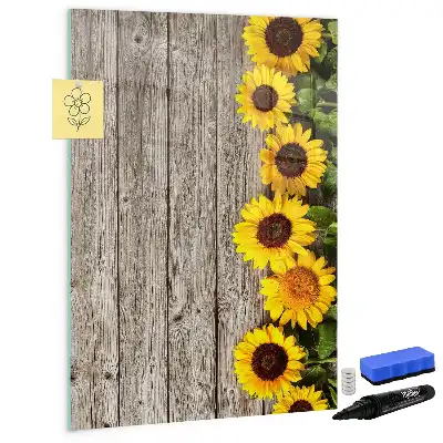 Magnetic writing board with sunflowers on wood print