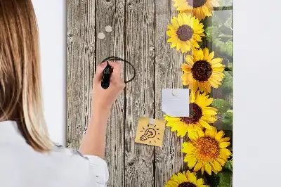 Magnetic writing board with sunflowers on wood print