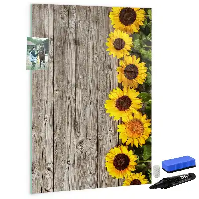 Magnetic writing board with sunflowers on wood print