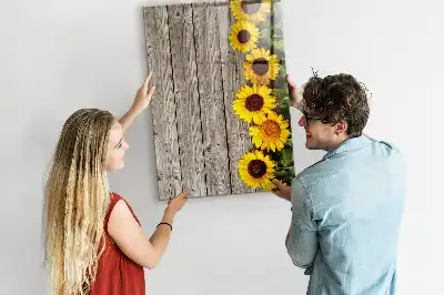 Magnetic writing board with sunflowers on wood print