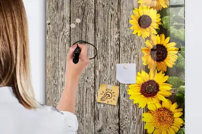 Magnetic writing board with sunflowers on wood print