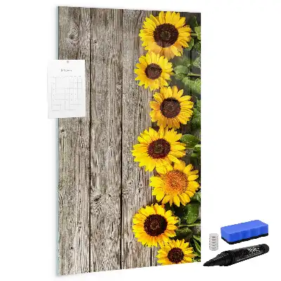 Magnetic writing board with sunflowers on wood print