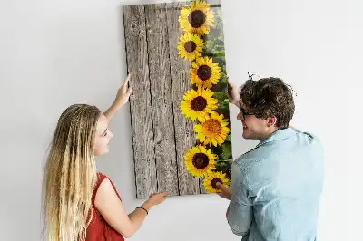 Magnetic writing board with sunflowers on wood print