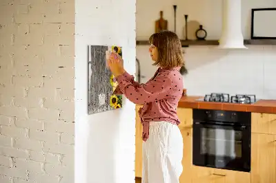 Magnetic writing board with sunflowers on wood print