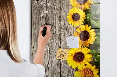 Magnetic writing board with sunflowers on wood print