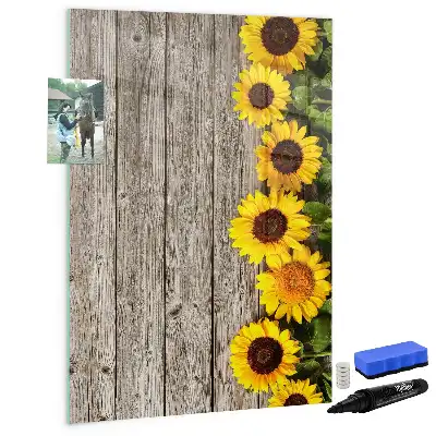Magnetic writing board with sunflowers on wood print