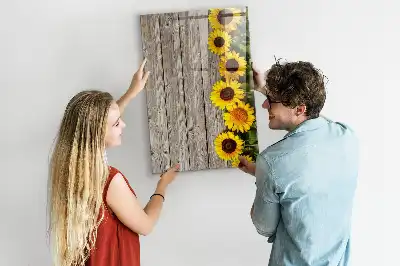 Magnetic writing board with sunflowers on wood print