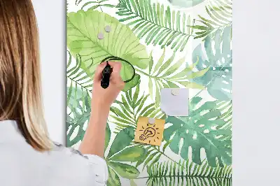 Magnetic dry erase board with watercolor leaves design