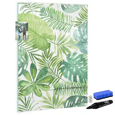 Magnetic dry erase board with watercolor leaves design