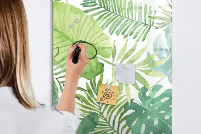 Magnetic dry erase board with watercolor leaves design