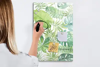 Magnetic dry erase board with watercolor leaves design