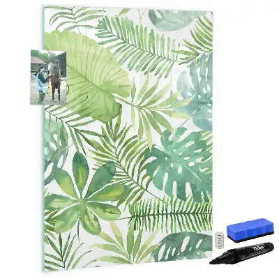 Magnetic dry erase board with watercolor leaves design
