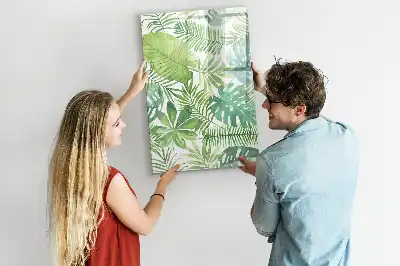 Magnetic dry erase board with watercolor leaves design