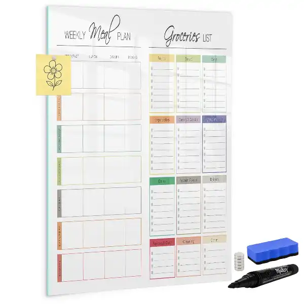 Magnetic dry erase board for weekly meal planning