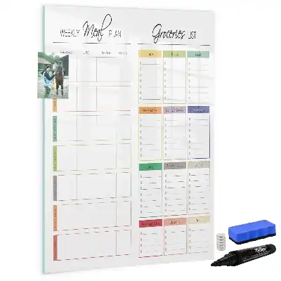 Magnetic dry erase board for weekly meal planning