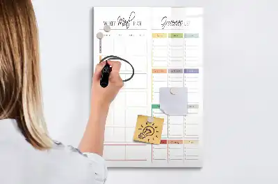 Magnetic dry erase board for weekly meal planning