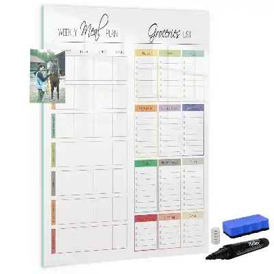 Magnetic dry erase board for weekly meal planning