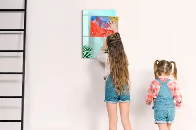 Magnetic writing board with exotic leaves pattern