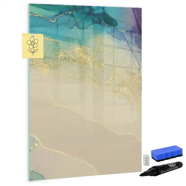 Magnetic writing board with colorful marble design
