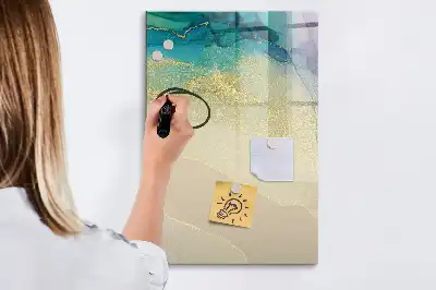 Magnetic writing board with colorful marble design