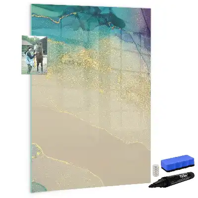 Magnetic writing board with colorful marble design