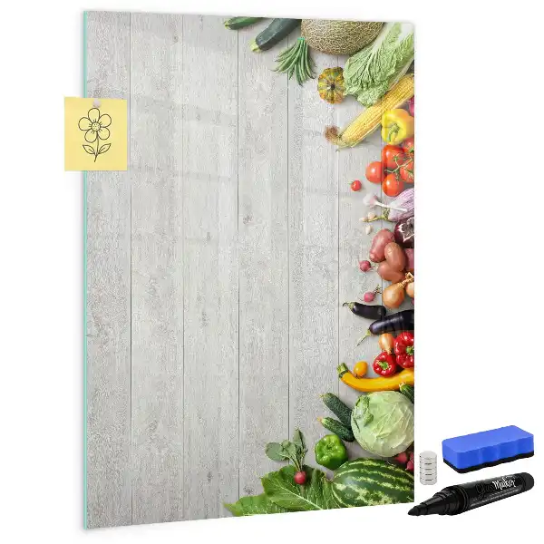 Magnetic dry erase board with vegetables on wood print