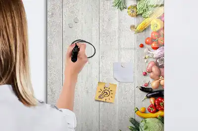 Magnetic dry erase board with vegetables on wood print