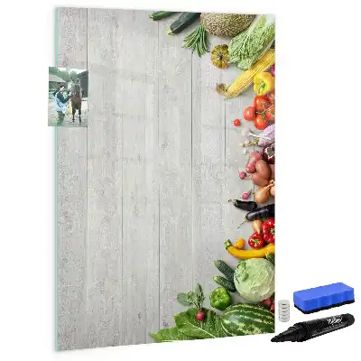 Magnetic dry erase board with vegetables on wood print