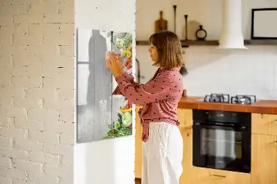 Magnetic dry erase board with vegetables on wood print