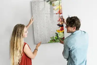 Magnetic dry erase board with vegetables on wood print