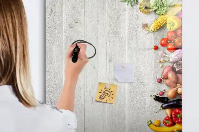 Magnetic dry erase board with vegetables on wood print