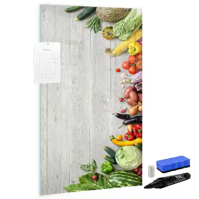 Magnetic dry erase board with vegetables on wood print