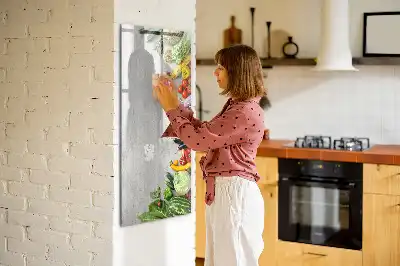 Magnetic dry erase board with vegetables on wood print