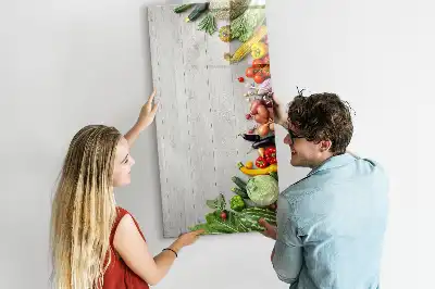 Magnetic dry erase board with vegetables on wood print