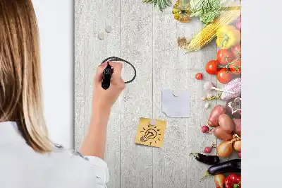 Magnetic dry erase board with vegetables on wood print