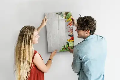 Magnetic dry erase board with vegetables on wood print
