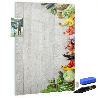 Magnetic dry erase board with vegetables on wood print