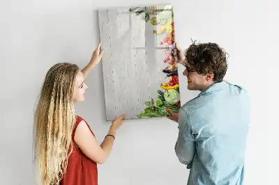 Magnetic dry erase board with vegetables on wood print
