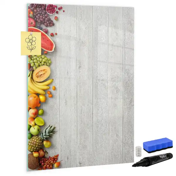 Magnetic writing board with vegetables on wood print