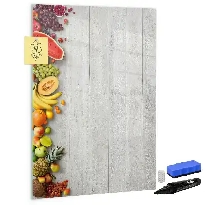 Magnetic writing board with vegetables on wood print