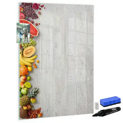 Magnetic writing board with vegetables on wood print