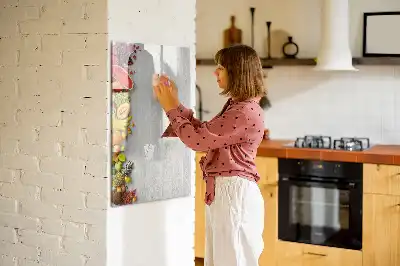 Magnetic writing board with vegetables on wood print