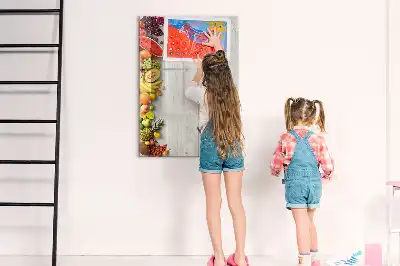 Magnetic writing board with vegetables on wood print