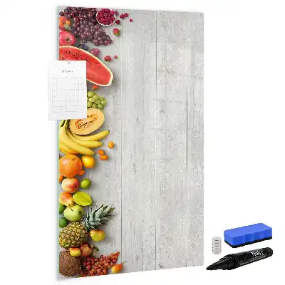 Magnetic writing board with vegetables on wood print
