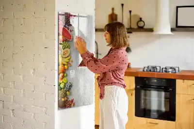 Magnetic writing board with vegetables on wood print