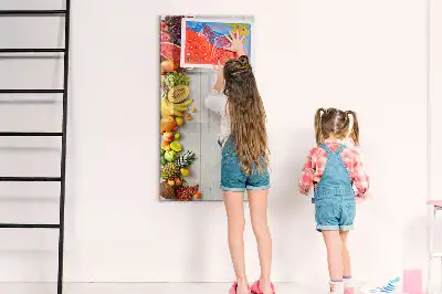 Magnetic writing board with vegetables on wood print